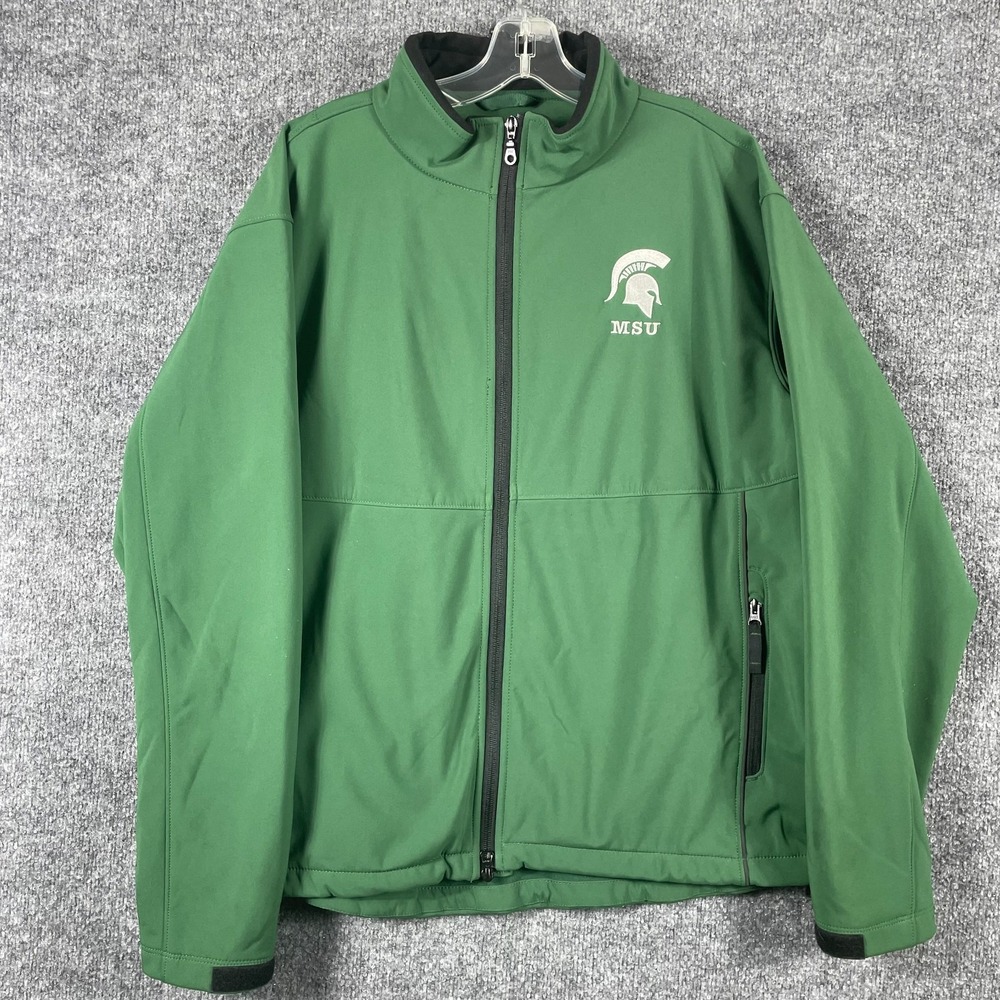 Michigan State Spartans Jacket Mens‎ Extra Large Green Soft Shell Slim Fit MSU